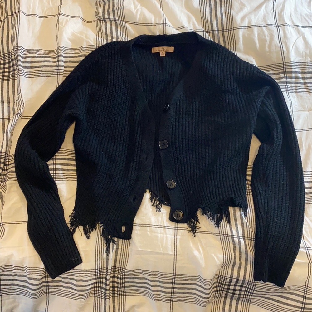 Cropped distressed cardigan